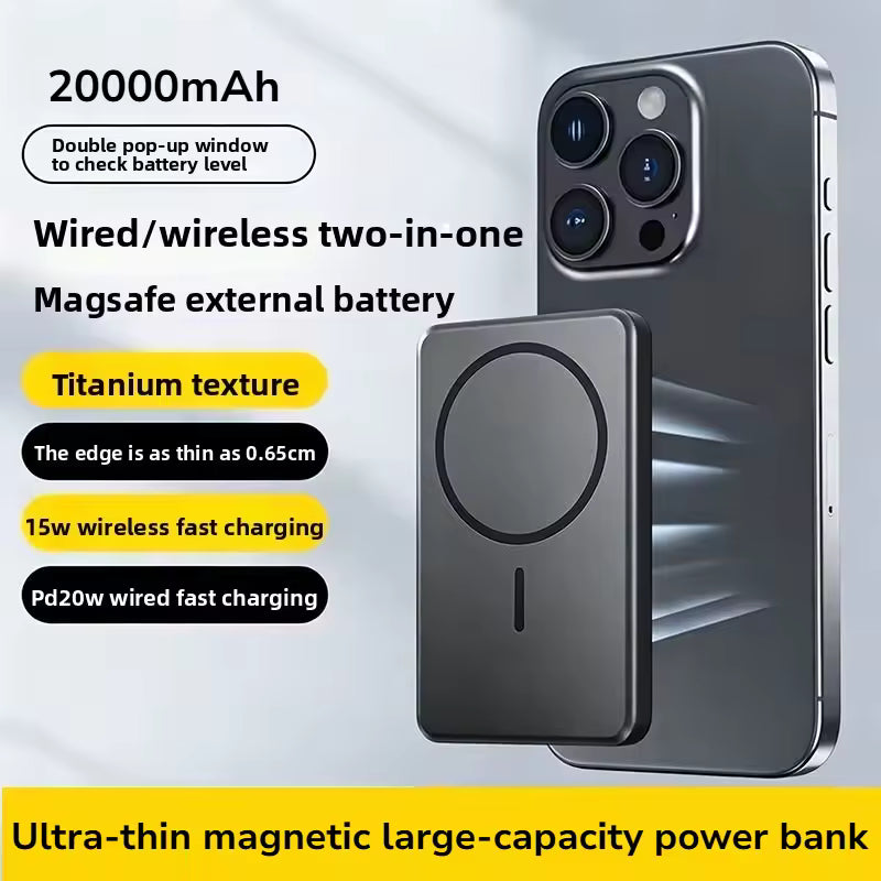 Portable Charger Millimeter Mini Ultra-Thin 20000mAh Wireless Magnetic Power Bank Type-C 20W Magnetic Super Fast Power Bank